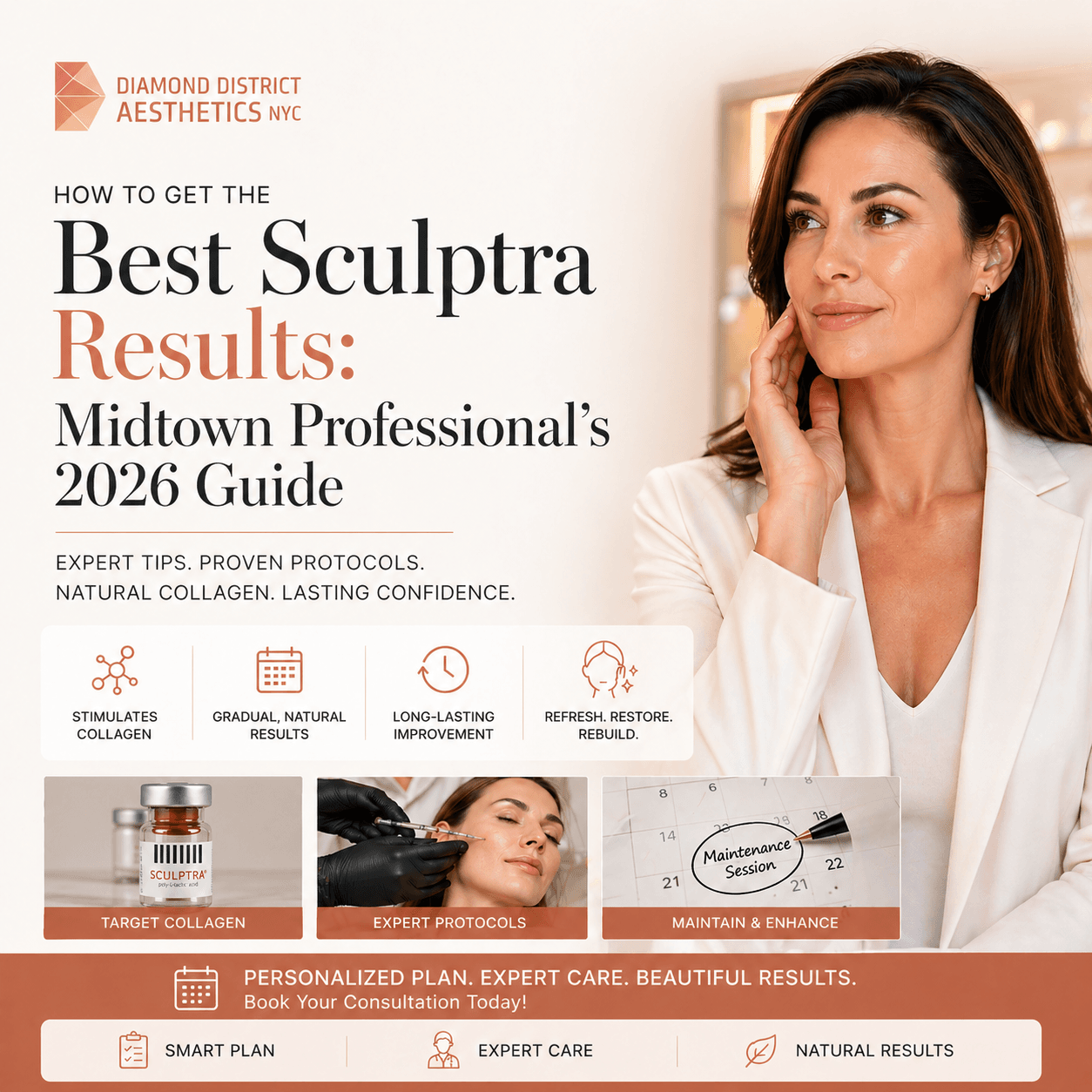 best Sculptra results 2026 guide Midtown NYC showing natural collagen boost treatment and skincare protocol for long lasting results