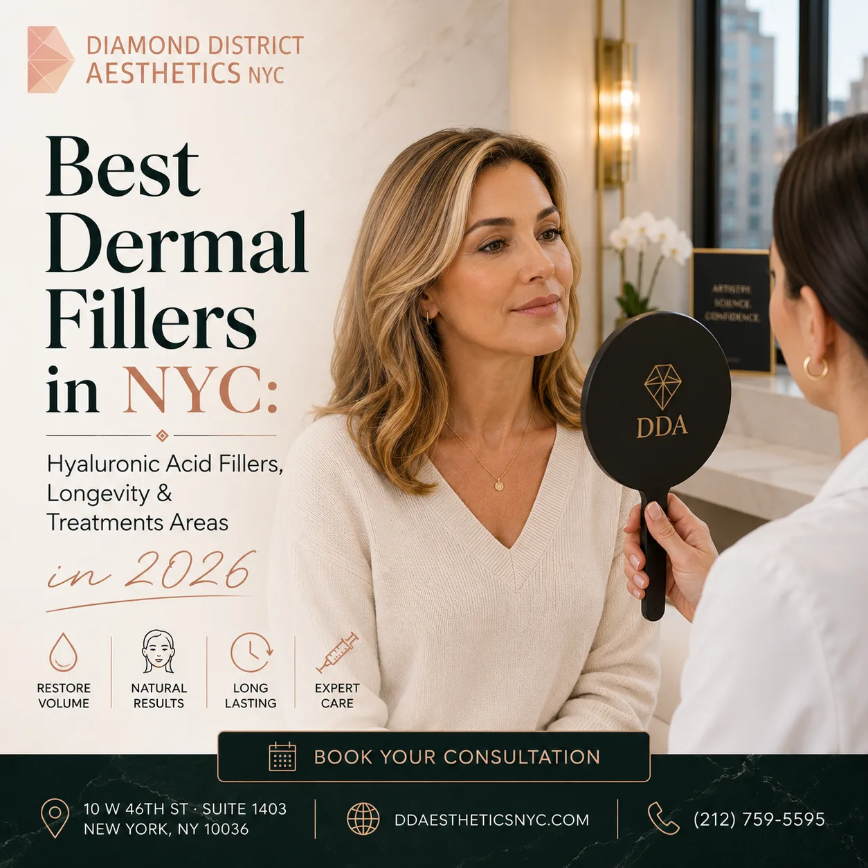 Best Dermal Fillers in NYC consultation showing hyaluronic acid filler treatment planning and facial contouring options
