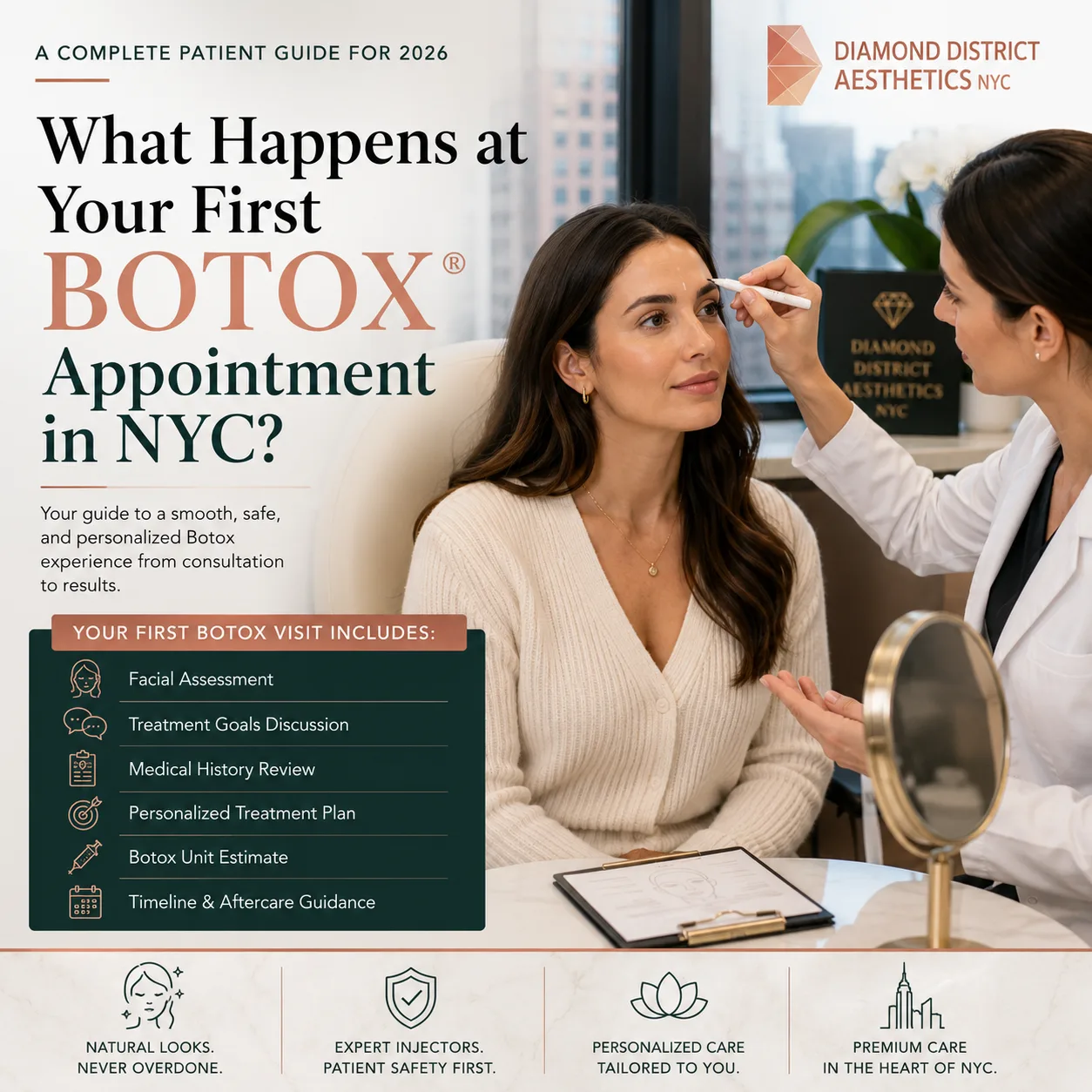 Botox Appointment in NYC consultation with facial assessment, treatment planning, and personalized aesthetic recommendations for first-time patients