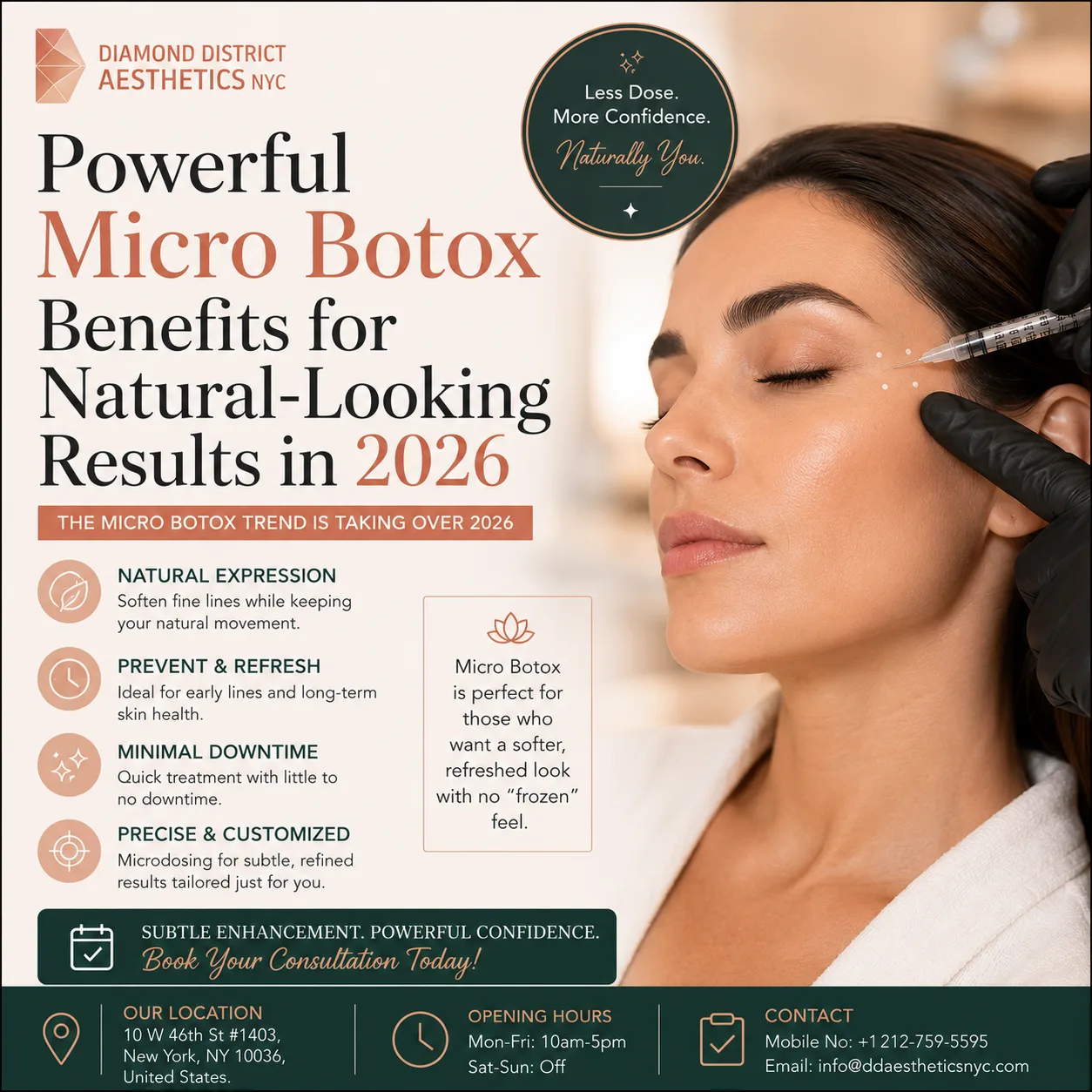 Micro Botox benefits for natural-looking results, fine lines, prevention, and minimal downtime in NYC