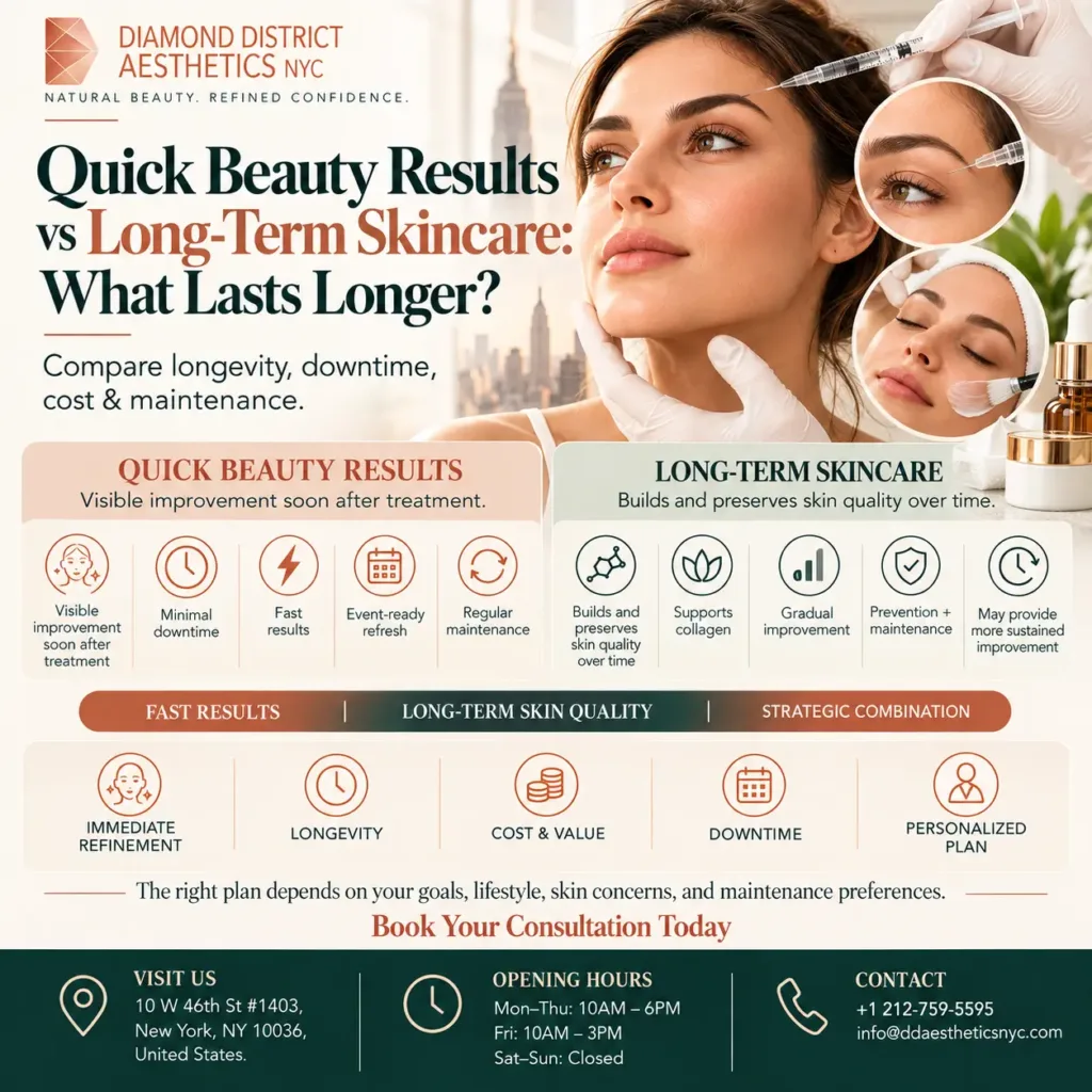 Quick beauty results vs long-term skincare comparison for treatment longevity and skin quality