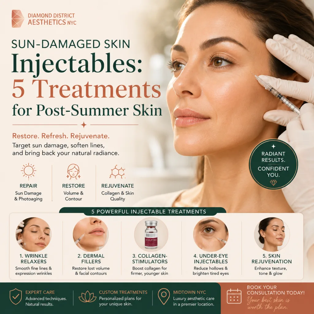 Sun damage skin injectables for post-summer skin repair and rejuvenation