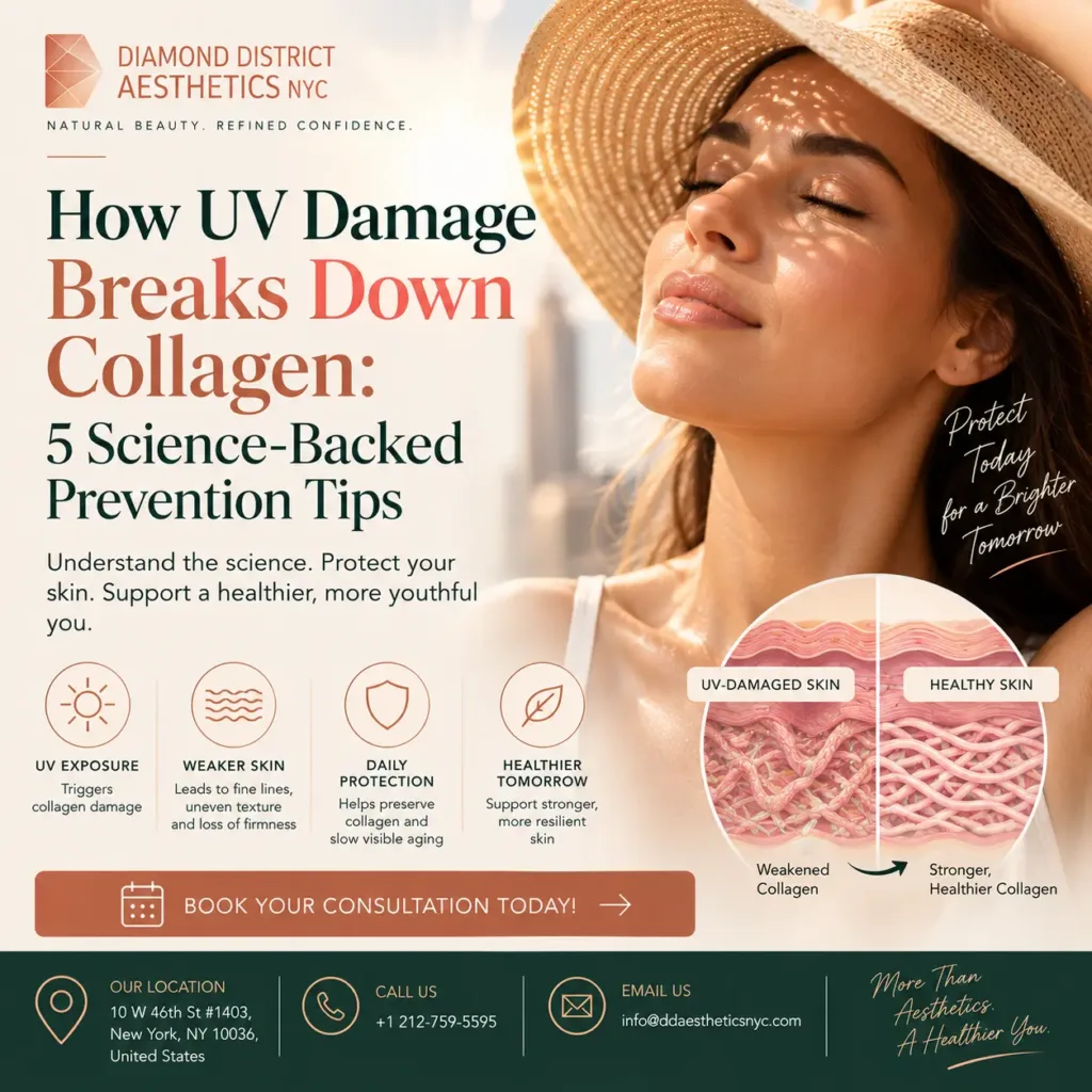 How UV damage collagen breakdown affects skin and ways to protect collagen
